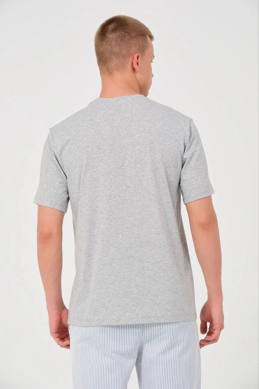 Erkek Düz Penye Tişört Bisiklet Yaka Kısa Kol Regular Fit T-Shirt - Gri - Image 2
