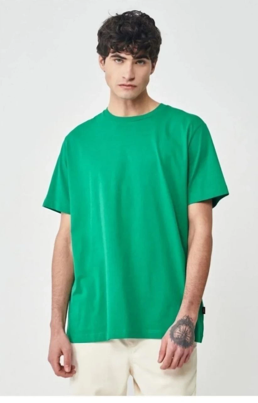 Erkek Düz Penye Tişört Bisiklet Yaka Kısa Kol Regular Fit T-Shirt - Yeşil - Image 3