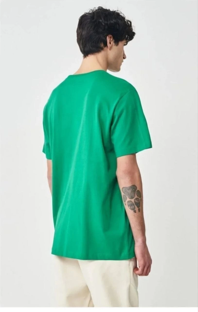 Erkek Düz Penye Tişört Bisiklet Yaka Kısa Kol Regular Fit T-Shirt - Yeşil - Image 2