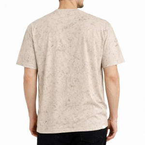 Erkek Asit Yıkama Bisiklet Yaka Kısa Kollu Oversize T-Shirt Tişört – Bej