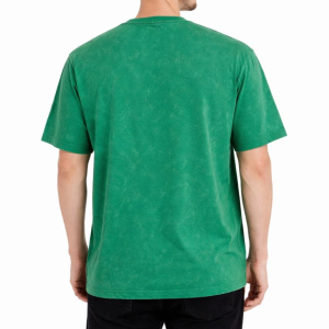 Erkek Asit Yıkama Bisiklet Yaka Kısa Kollu Oversize T-Shirt Tişört – Yeşil