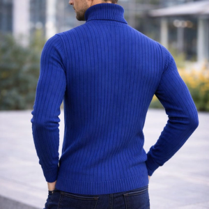 Erkek Balıkçı Yaka Boğazlı Triko Kazak Kalın Fitilli Regular Fit – İndigo