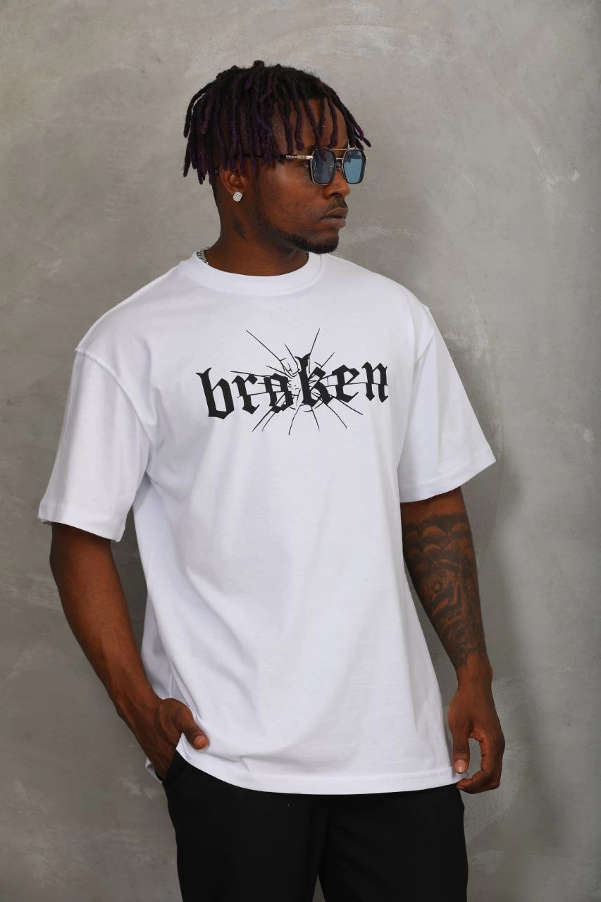 Erkek Baskılı T-Shirt Kısa Kol Bisiklet Yaka Regular Fit Rahat Kalıp Günlük Tişört – Beyaz