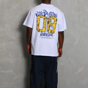 Erkek Baskılı Tişört Kısa Kol Bisiklet Yaka Oversize T-Shirt – Beyaz