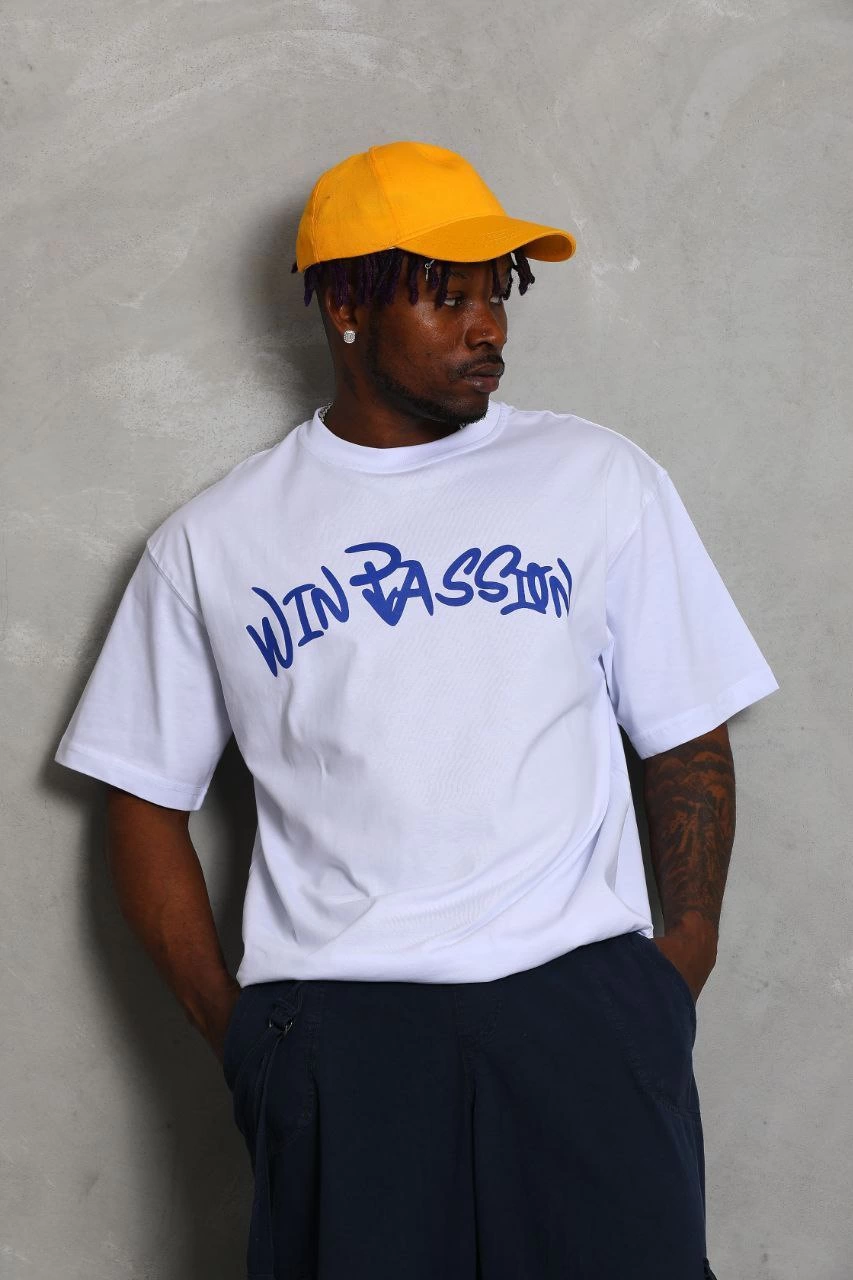 Erkek Baskılı Tişört Kısa Kol Bisiklet Yaka Oversize T-Shirt – Beyaz