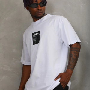 Erkek Kısa Kol Yazlık Tişört Bisiklet Yaka Baskılı Oversize T-Shirt – Beyaz