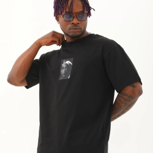 Erkek Kısa Kol Yazlık Tişört Bisiklet Yaka Baskılı Oversize T-Shirt – Siyah