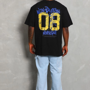 Erkek Baskılı Tişört Kısa Kol Bisiklet Yaka Oversize T-Shirt – Siyah