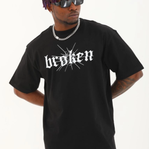 Erkek Baskılı T-Shirt Kısa Kol Bisiklet Yaka Regular Fit Rahat Kalıp Günlük Tişört – Siyah