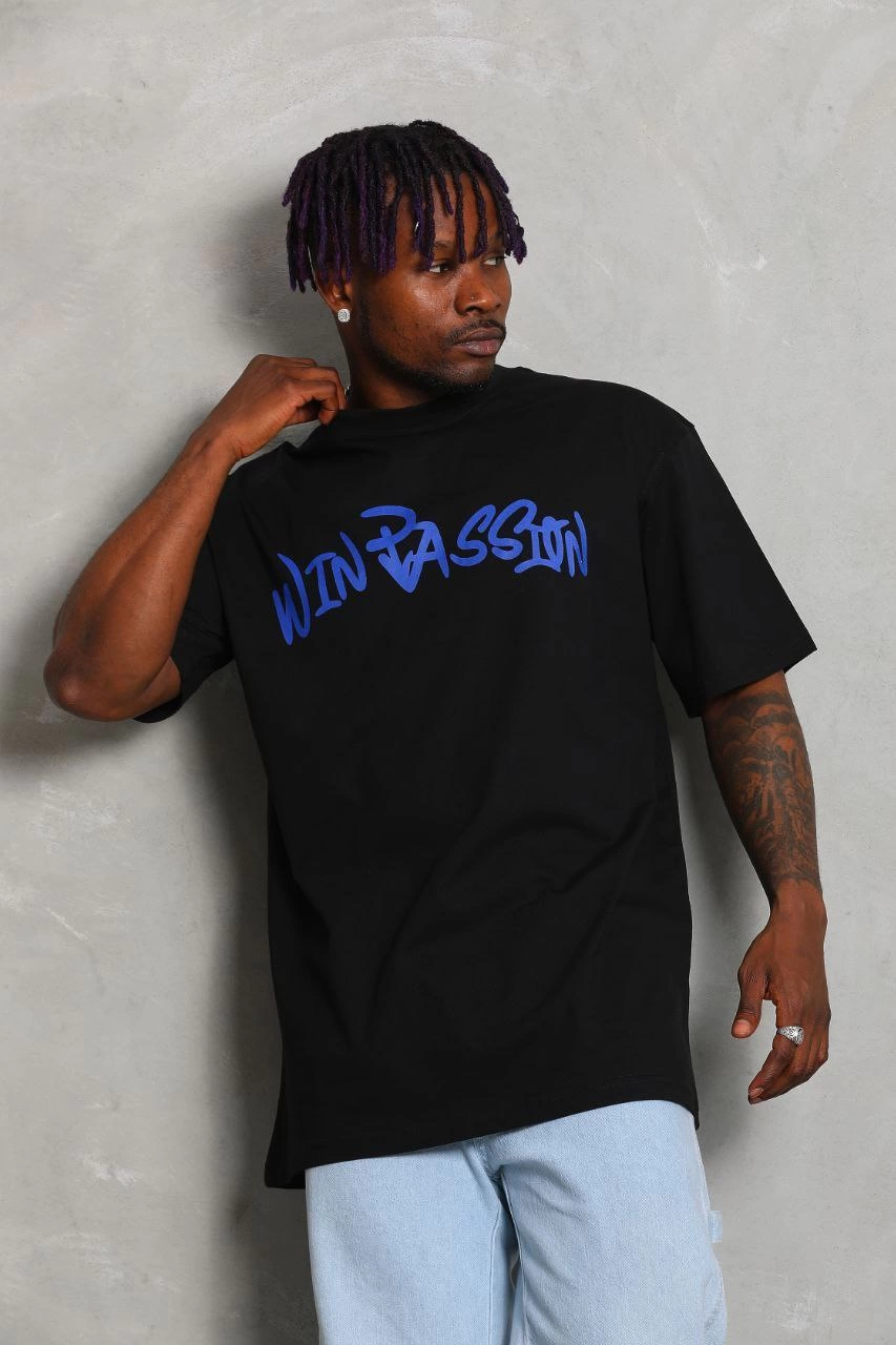 Erkek Baskılı Tişört Kısa Kol Bisiklet Yaka Oversize T-Shirt – Siyah