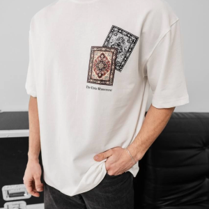 Erkek Yazlık Bisiklet Yaka Baskılı Regular Fit Tişört Kısa Kol T-Shirt – Beyaz