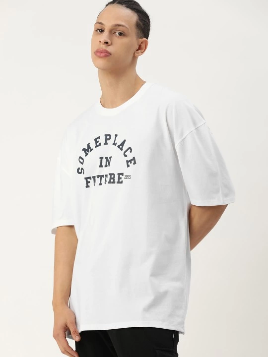 Erkek Kısa Kol Yazlık Tişört Bisiklet Yaka Baskılı Oversize T-Shirt – Beyaz