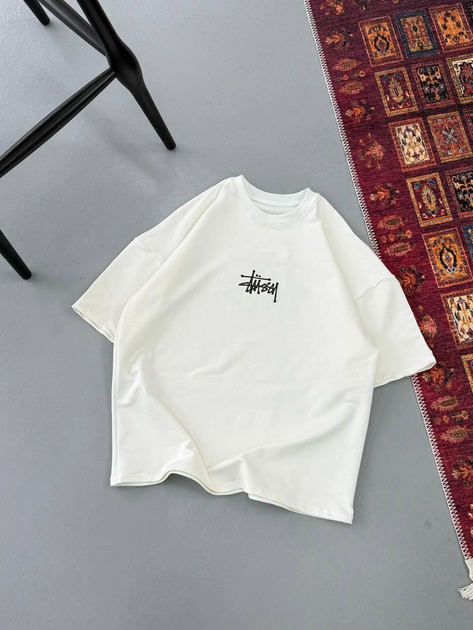 Erkek Kısa Kol Yazlık Tişört Bisiklet Yaka Baskılı Oversize T-Shirt – Beyaz