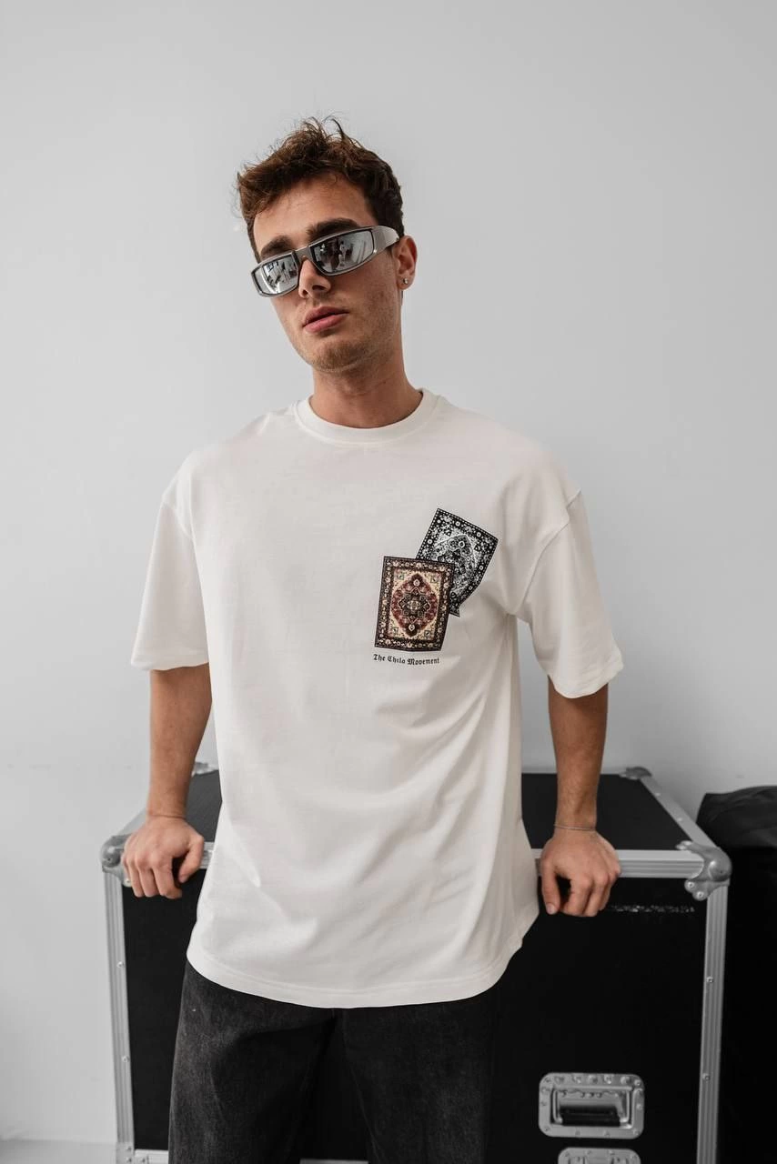 Erkek Yazlık Bisiklet Yaka Baskılı Regular Fit Tişört Kısa Kol T-Shirt – Beyaz