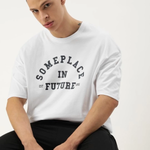 Erkek Kısa Kol Yazlık Tişört Bisiklet Yaka Baskılı Oversize T-Shirt – Beyaz