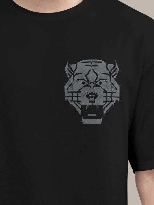 Erkek Kısa Kol Yazlık Tişört Bisiklet Yaka ASLAN Baskılı T-Shirt – Siyah