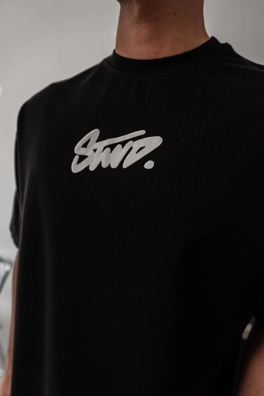 Erkek Kısa Kol Yazlık Tişört Bisiklet Yaka Baskılı Oversize T-Shirt – Siyah