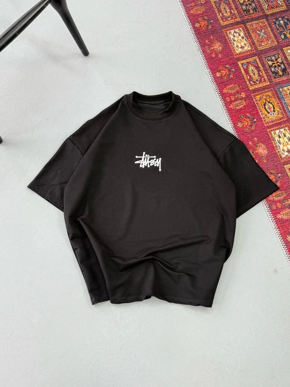 Erkek Kısa Kol Yazlık Tişört Bisiklet Yaka Baskılı Oversize T-Shirt – Siyah