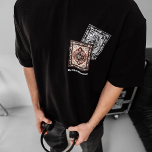 Erkek Yazlık Bisiklet Yaka Baskılı Regular Fit Tişört Kısa Kol T-Shirt – Siyah