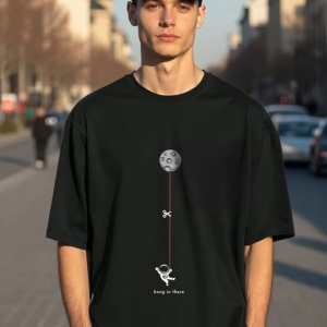 Erkek Baskılı T-Shirt Kısa Kol Bisiklet Yaka Regular Fit Rahat Kalıp Tişört – Siyah