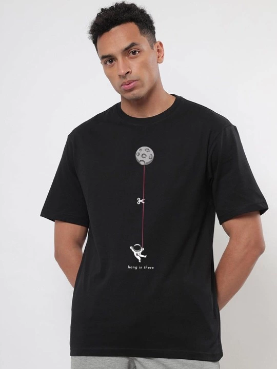 Erkek Baskılı T-Shirt Kısa Kol Bisiklet Yaka Regular Fit Rahat Kalıp Tişört – Siyah