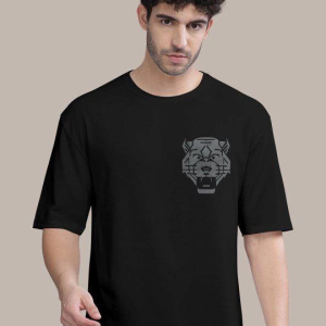 Erkek Kısa Kol Yazlık Tişört Bisiklet Yaka ASLAN Baskılı T-Shirt – Siyah