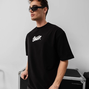 Erkek Kısa Kol Yazlık Tişört Bisiklet Yaka Baskılı Oversize T-Shirt – Siyah