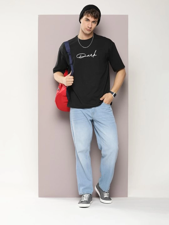 Erkek Baskılı T-Shirt Kısa Kol Bisiklet Yaka Regular Fit Rahat Kalıp Tişört – Siyah