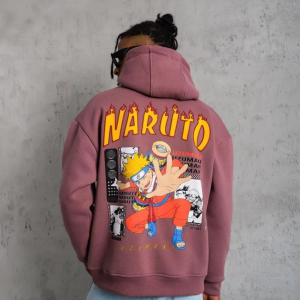 Erkek 3 İplik Pamuklu Kapüşonlu Baskılı Cepli Oversize Sweatshirt Hoodie – Gül Kurusu