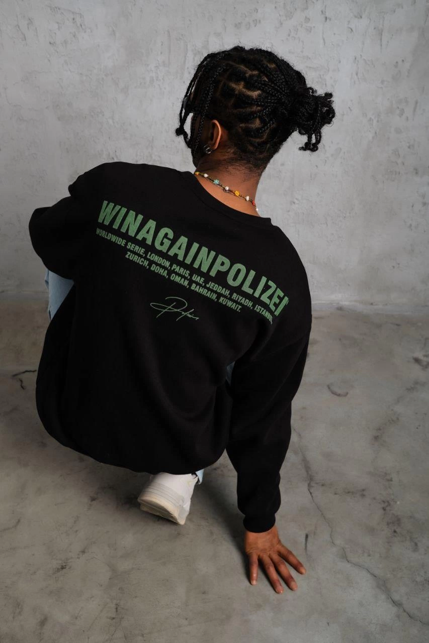Erkek Oversize Sweatshirt Ön ve Sırt Baskılı 3 İplik Pamuklu – Siyah