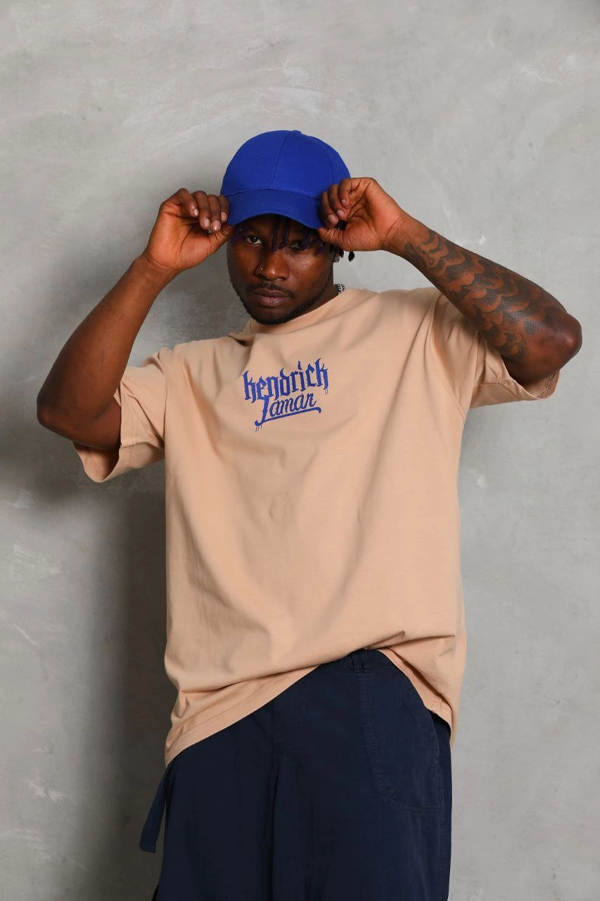 Erkek Baskılı Tişört Kısa Kol Bisiklet Yaka Oversize T-Shirt – Bej