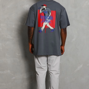 Erkek Baskılı Tişört Kısa Kol Bisiklet Yaka Oversize T-Shirt – Füme