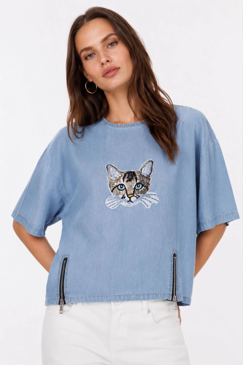 Erkek Baskılı T-Shirt Kısa Kol Bisiklet Yaka Rahat Kalıp Tişört – Mavi