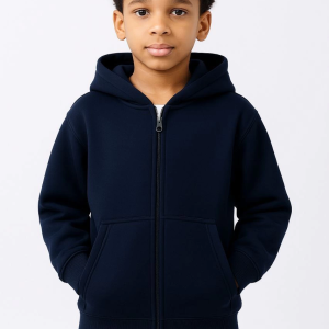 Erkek Çocuk Kapüşonlu Kanguru Cepli Tam Fermuarlı Hırka SweatShirt – Lacivert