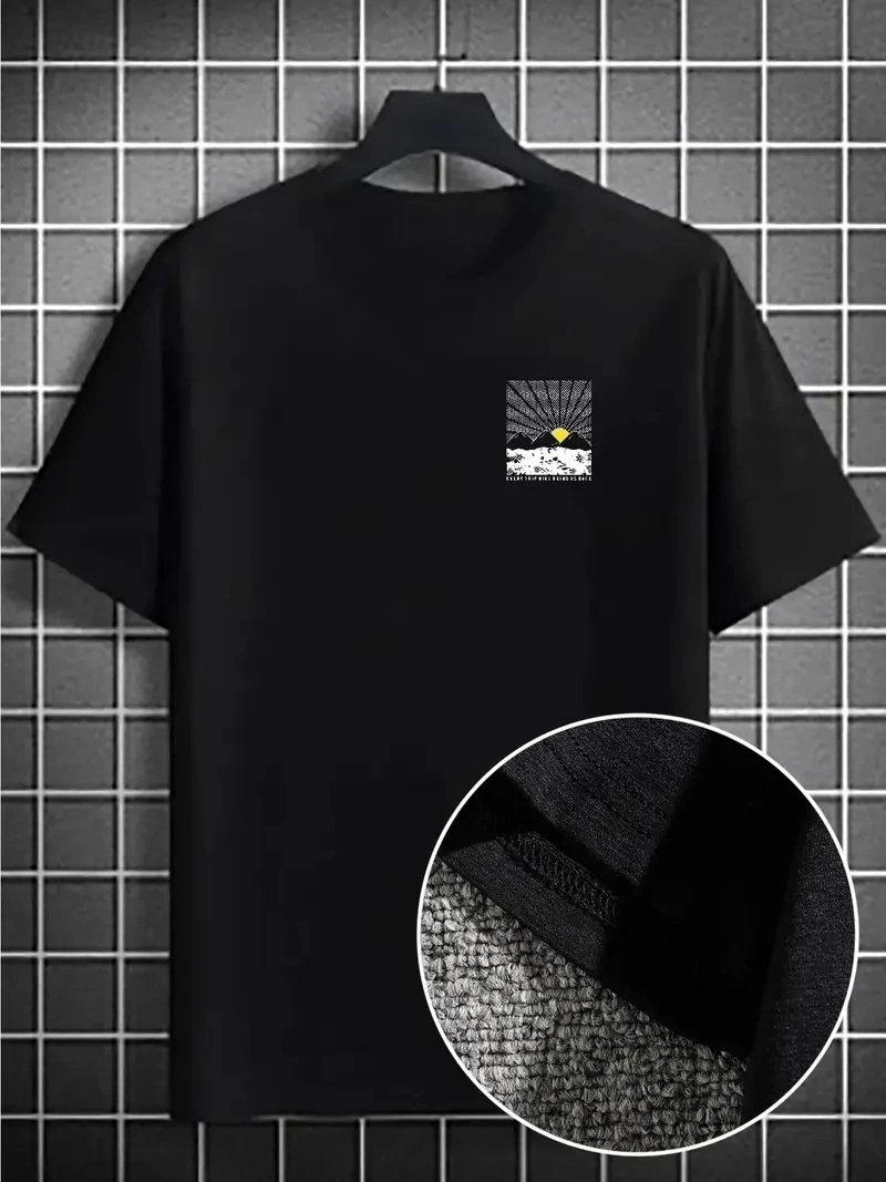 Erkek Tişört Dağ Grafikli Kısa kollu Yazlık T-shirt – Siyah