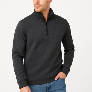 Erkek Dik Yaka Yarım Fermuarlı 3 İplik Pamuklu Sweatshirt – Antrasit