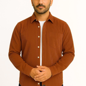 Erkek Fitilli Kadife Cepli Gömlek Oversize Rahat Kalıp – Kahverengi