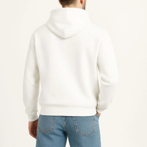 Erkek Kapüşonlu 3 İplik Şardonlu Önü Baskılı Fermuarlı Oversize Sweatshirt – Beyaz
