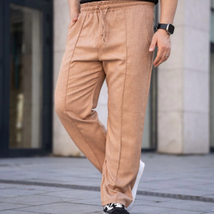 Erkek Keten Cepli Çıma Dikişli jogger Buggy Pantalon Rahat kalıp – Kahverengi