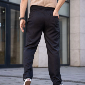 Erkek Keten Cepli Çıma Dikişli jogger Buggy Pantalon Rahat kalıp – Siyah