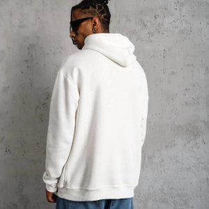 Erkek Kapüşonlu Kanguru Cepli Sweatshirt 3 İplik Pamuklu Baskılı Hoodie – Beyaz