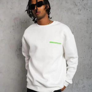 Erkek Oversize Sweatshirt Ön ve Sırt Baskılı 3 İplik Pamuklu – Beyaz