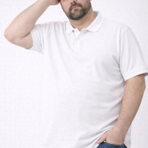 Erkek Polo Yaka Düğmeli Tişört Pike Kumaş Battal Beden Kısa Kol T-Shirt – Beyaz
