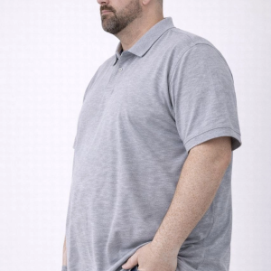 Erkek Polo Yaka Düğmeli Pike Kumaş Tişört Battal Beden Kısa Kol T-Shirt – Gri
