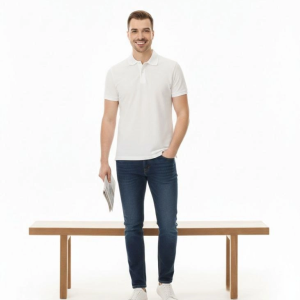 Erkek Polo Yaka Düğmeli Pike Kumaş Tişört Regular Fit Kısa Kol T-Shirt – Beyaz