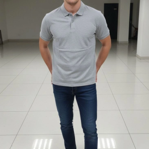 Erkek Polo Yaka Düğmeli Pike Kumaş Tişört Regular Fit Kısa Kol T-Shirt – Gri