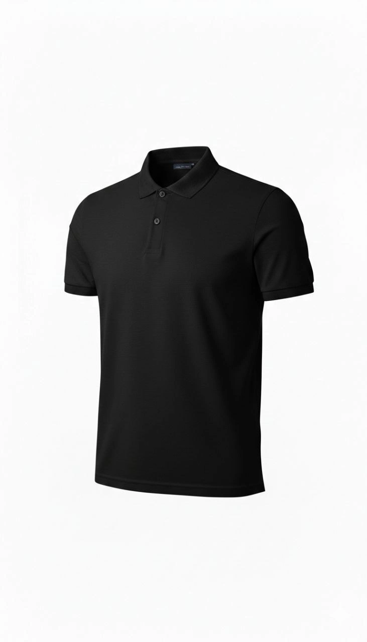 Erkek Polo Yaka Düğmeli Pike Kumaş Tişört Regular Fit Kısa Kol T-Shirt – Siyah