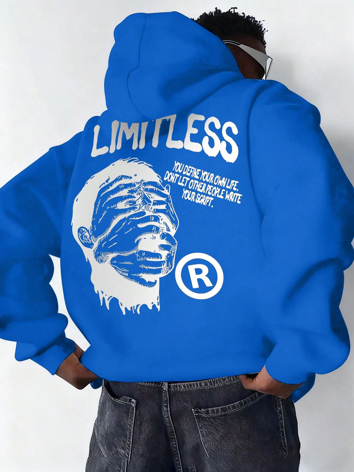 Erkek Baskılı Kapüşonlu Cepli Hoodie 3 İplik Pamuklu Sweatshirt – Saks Mavisi