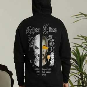 Erkek Kapüşonlu Kanguru Cepli Sweatshirt 3 İplik Pamuklu Baskılı Hoodie – Siyah