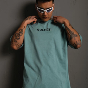 Erkek Oversize Tişört Golf GTI Retro Araba Baskılı T-shirt – Mint Yeşili